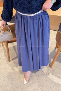 Lamelif Bel Lastikli Cep Detaylı Etek Lavanta Rengi