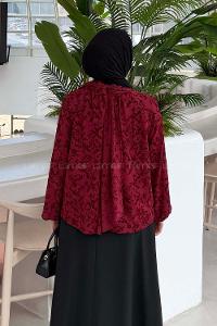 Lamelif Çiçek Baskılı Bluz Bordo