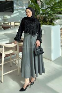 Lamelif Çiçek Baskılı Bluz Siyah