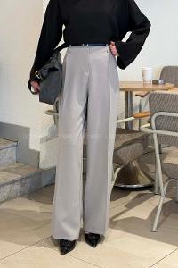 Lamelif Çift Kemer Detaylı Pantolon Gri