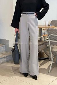 Lamelif Çift Kemer Detaylı Pantolon Gri