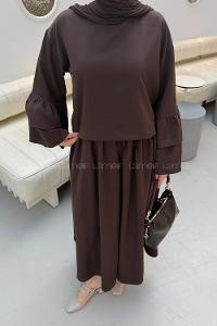 Lamelif Etekli Takım Koyu Kahverengi