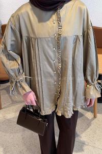 Lamelif Fırfır Detaylı Gömlek Vizonrengi