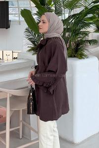 Lamelif Fular Yaka Bağlamalı Tunik Kahve