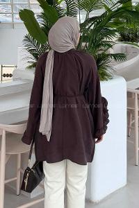 Lamelif Fular Yaka Bağlamalı Tunik Kahve