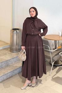 Lamelif Fular Yakalı Takım Acı Kahve