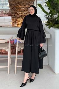 Lamelif Fular Yakalı Takım Siyah