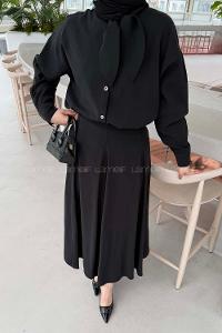 Lamelif Fular Yakalı Takım Siyah