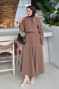 Lamelif Fular Yakalı Takım Sütlü Kahve