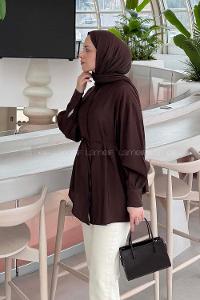 Lamelif Hakim Yaka Bağlamalı Gömlek Kahve