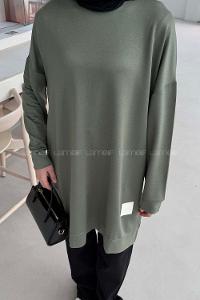 Lamelif İki iplikli Arma Detaylı Sweat Tunik Haki