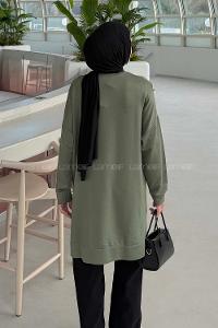 Lamelif İki iplikli Arma Detaylı Sweat Tunik Haki