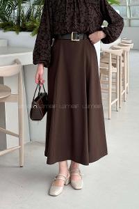 Lamelif Kemerli Midi Boy Etek Acı Kahve