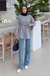 Lamelif Kol Biyeli Sweat Gri