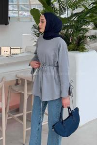 Lamelif Kol Biyeli Sweat Gri