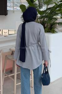 Lamelif Kol Biyeli Sweat Gri