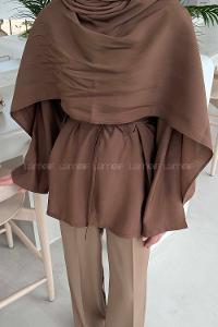 Lamelif Şallı Bluz Soft Kahve
