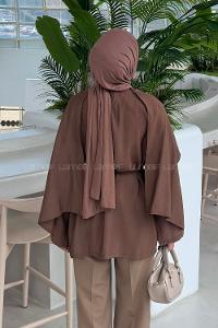 Lamelif Şallı Bluz Soft Kahve