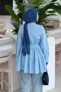 Lamelif Taşlı Düğme Detaylı Gömlek Bebe Mavisi