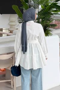 Lamelif Taşlı Düğme Detaylı Gömlek Beyaz