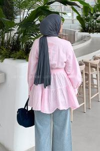 Lamelif Taşlı Düğme Detaylı Gömlek Pembe