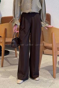 Lamelif Yüksek Bel Palazzo Pantolon Acı Kahve