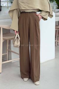 Lamelif Yüksek Bel Palazzo Pantolon Sütlü Kahve