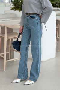 Lamelif Yüksek Bel Straight Leg Jean Açık Mavi