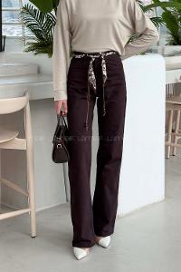 Lamelif Yüksek Bel Wide Leg Pantolon Acı Kahve