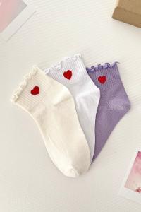 Lamelif 3lü Fırfırlı Kalpli Çorap