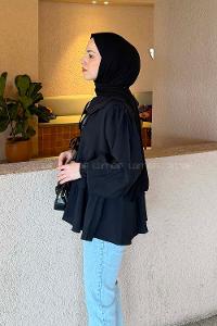 Lamelif Bağlamalı Gömlek Siyah