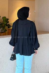 Lamelif Bağlamalı Gömlek Siyah