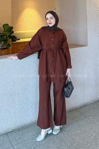 Lamelif Bağlamalı Takım Kahverengi