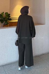 Lamelif Çift Cepli Takım Koyu Kahverengi