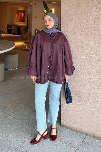 Lamelif Fırfır Detaylı Gömlek Mürdüm