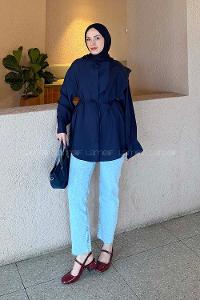 Lamelif Hakim Yaka Bağlamalı Gömlek Lacivert