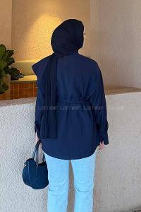 Lamelif Hakim Yaka Bağlamalı Gömlek Lacivert