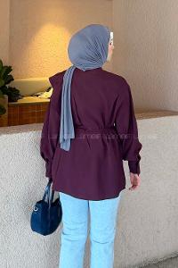 Lamelif Hakim Yaka Bağlamalı Gömlek Mürdüm