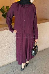Plum Shirt Collar Long Arm Cotton Straight Skirt Suit