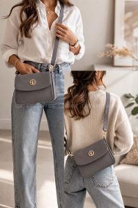 Lamelif Mini Kutu Kapaklı Çanta Gri