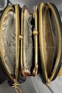 Lamelif Noreza Büzgülü Mıknatıs Bölmeli Çok Gözlü Çapraz Çanta Siyah