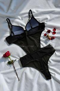 Lamelif Süet Deri Badysuit Takım