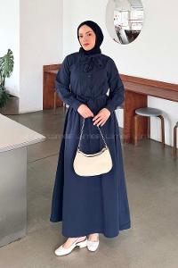 Navy Blue Normal Neck Cotton Dresess