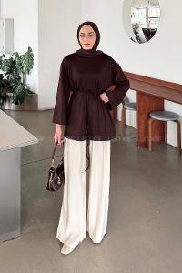 Lamelif Bağlama Detaylı Sweat Acı Kahve