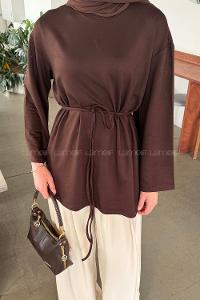 Lamelif Bağlama Detaylı Sweat Acı Kahve