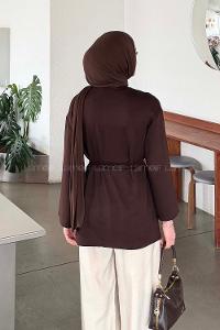 Lamelif Bağlama Detaylı Sweat Acı Kahve