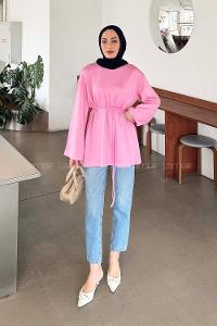 Lamelif Bağlama Detaylı Sweat Pembe