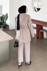 Lamelif Beli Lastikli Takım Gri