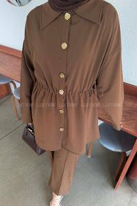 Brown Shirt Collar Long Arm Cotton Regular Trousers Comfortable Suit