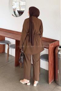 Brown Shirt Collar Long Arm Cotton Regular Trousers Comfortable Suit